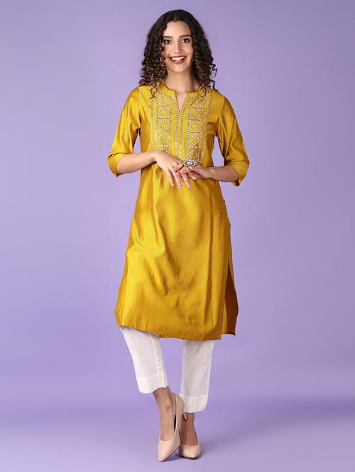 women mirror work mandarin neck straight kurta - 21564135 - Very Small Image - 1