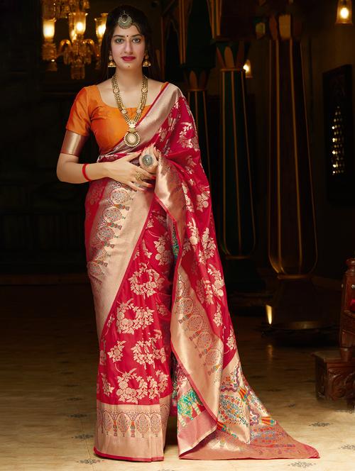 women self design banarasi saree with blouse - 21564488 - Very Small Image - 1