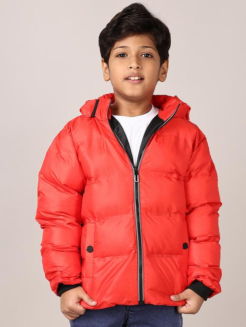 boys red solid long sleeve bomber hooded jacket - 21564861 - Very Small Image - 1