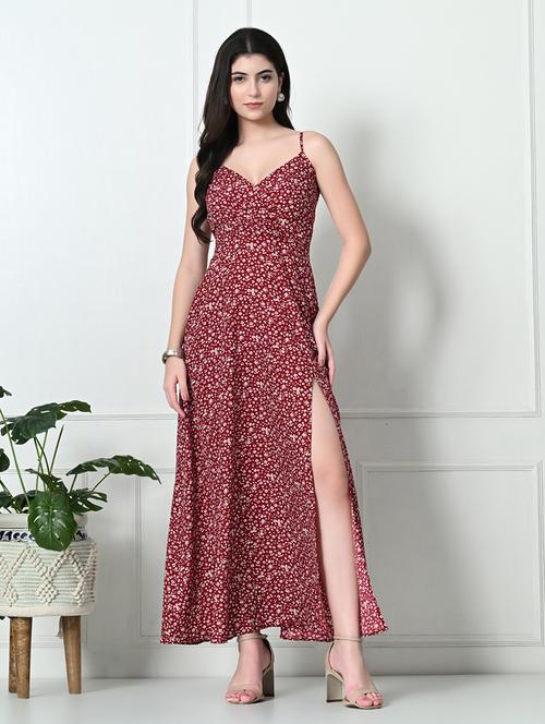 women maroon printed straight dress - 21565482 - Very Small Image - 1