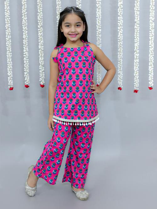 girl floral printed round neck kurta palazzo set - 21565566 - Very Small Image - 1