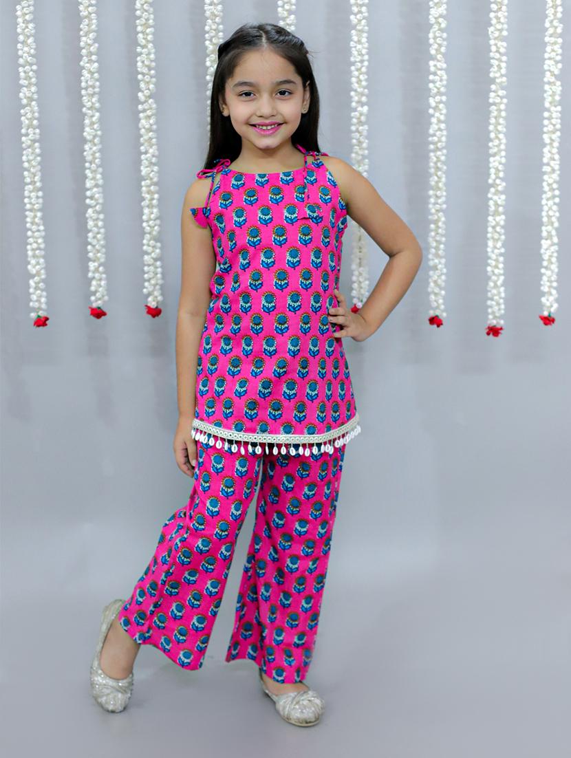 girl floral printed round neck kurta palazzo set - 21565566 - Standard Image - 0