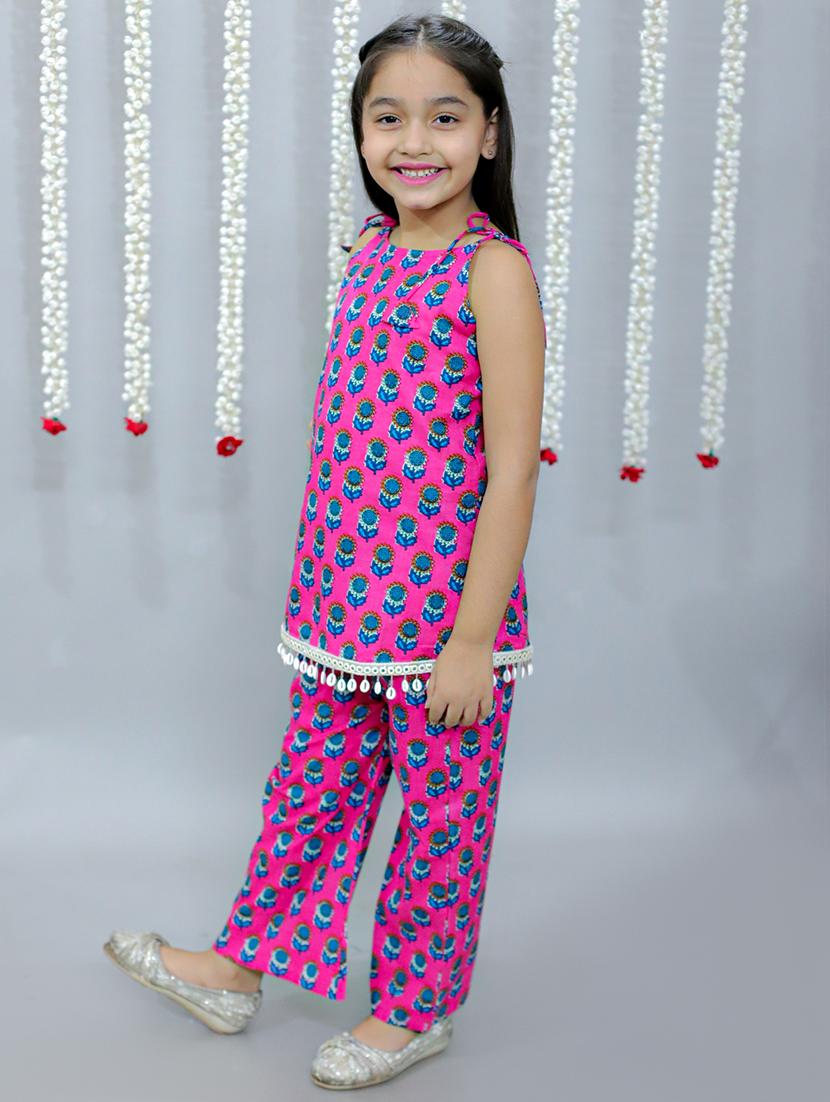 girl floral printed round neck kurta palazzo set - 21565566 - Zoom Image - 1