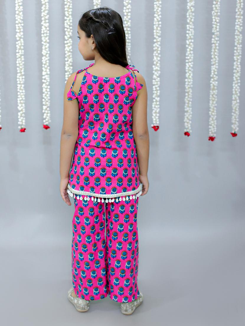 girl floral printed round neck kurta palazzo set - 21565566 - Standard Image - 4