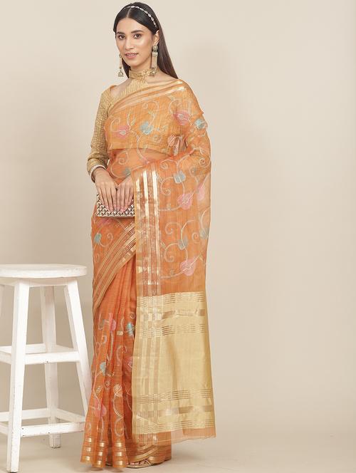 women peach embroidered saree - 21566328 - Very Small Image - 1