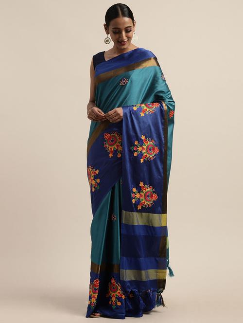 women turquoise embroidered saree - 21566449 - Very Small Image - 1