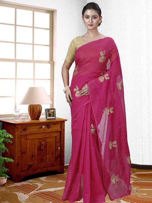women pink handloom saree - 21566635 - Very Small Image - 1