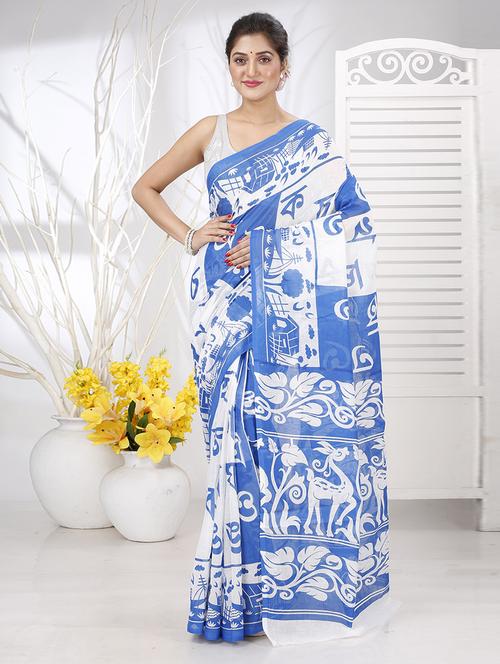 women blue printedhandloom saree - 21566683 - Very Small Image - 1
