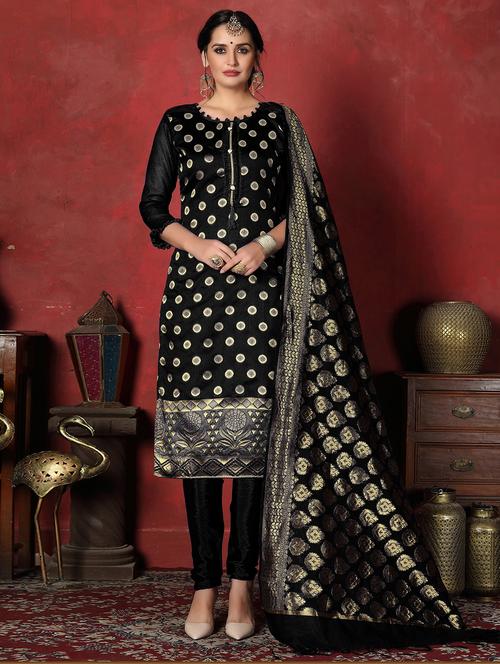 women black self design unstitched suit - 21566715 - Very Small Image - 1