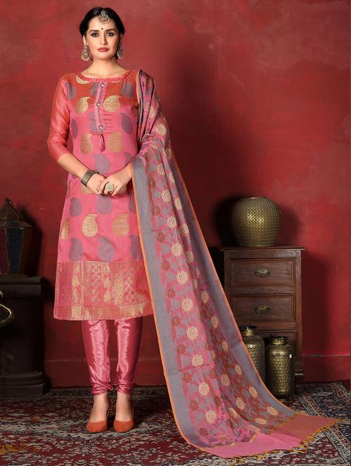 women pink self design unstitched suit - 21566716 - Very Small Image - 1