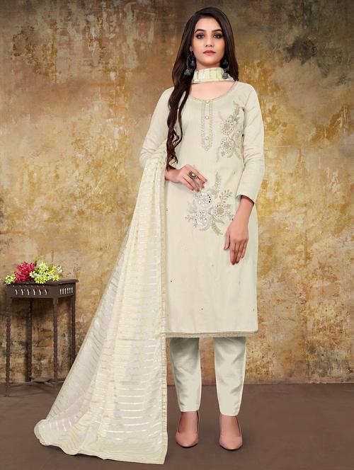 women off-white embroidered unstitched suit - 21566720 - Very Small Image - 1