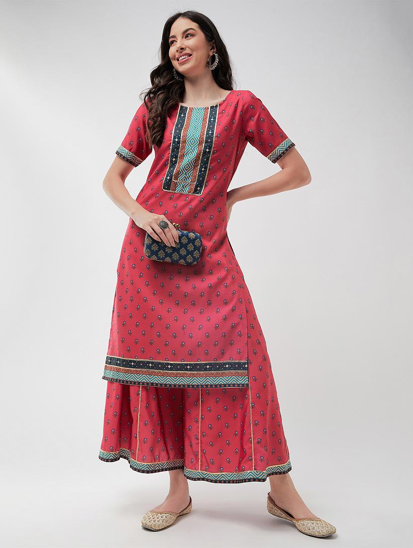 women pink floral kurta sharara set - 21567187 - Zoom Image - 2