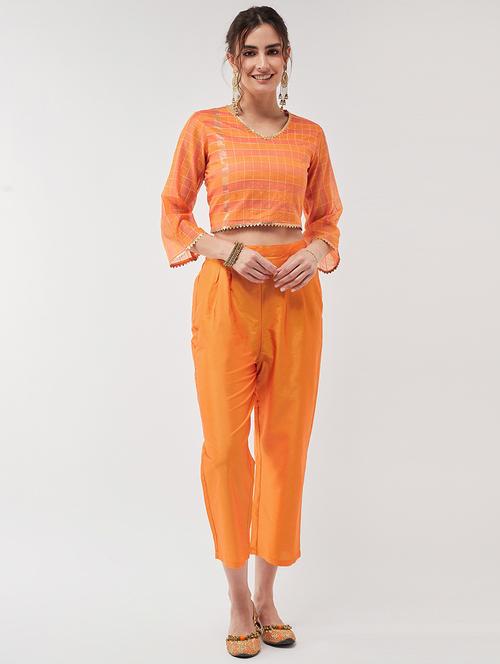 women orange checks v neck co-ord set - 21567268 - Very Small Image - 1