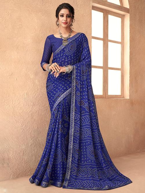 women lace bordered bandhani saree  - 21567379 - Very Small Image - 1
