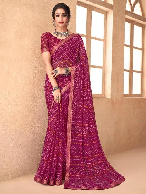 women lace bordered bandhani saree  - 21567381 - Very Small Image - 1