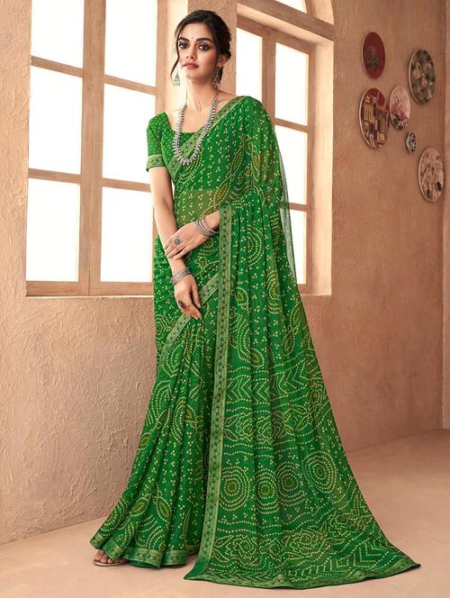 women lace bordered bandhani saree  - 21567385 - Very Small Image - 1