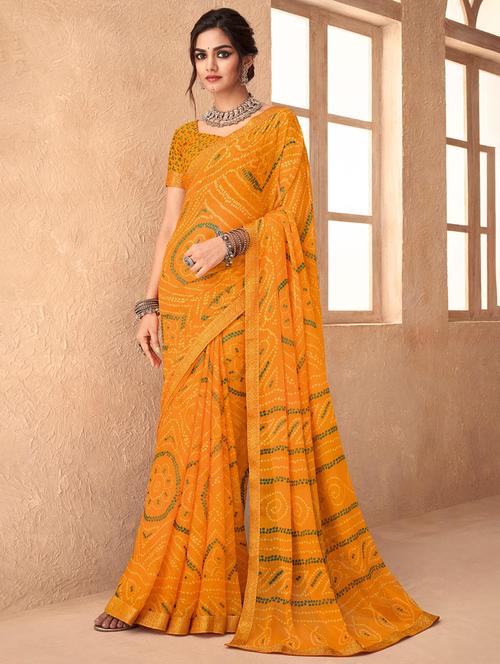 women lace bordered bandhani saree  - 21567386 - Very Small Image - 1