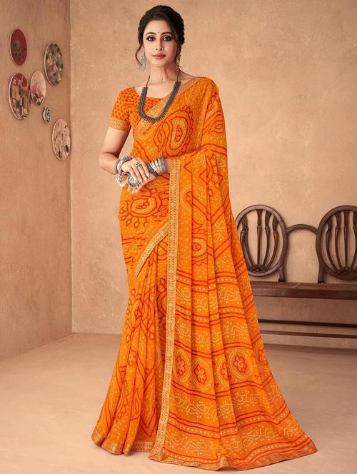 women lace bordered bandhani saree  - 21567391 - Very Small Image - 1