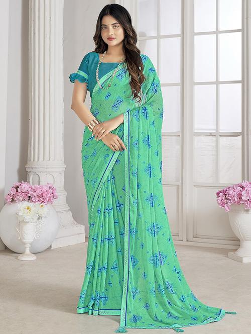 women printed embellished saree - 21567421 - Very Small Image - 1