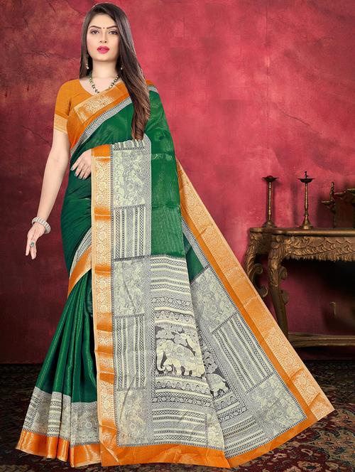 women green solid zari boredered saree - 21567464 - Very Small Image - 1