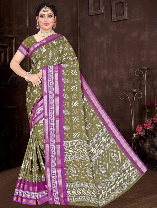 women olive printed saree - 21567477 - Very Small Image - 1