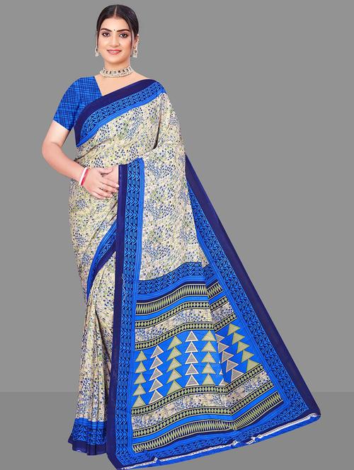 women cream printed saree - 21567553 - Very Small Image - 1