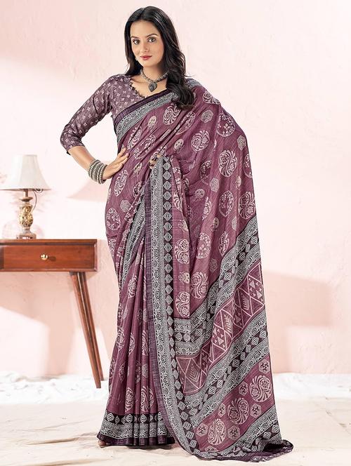 women purple printed saree - 21567589 - Very Small Image - 1
