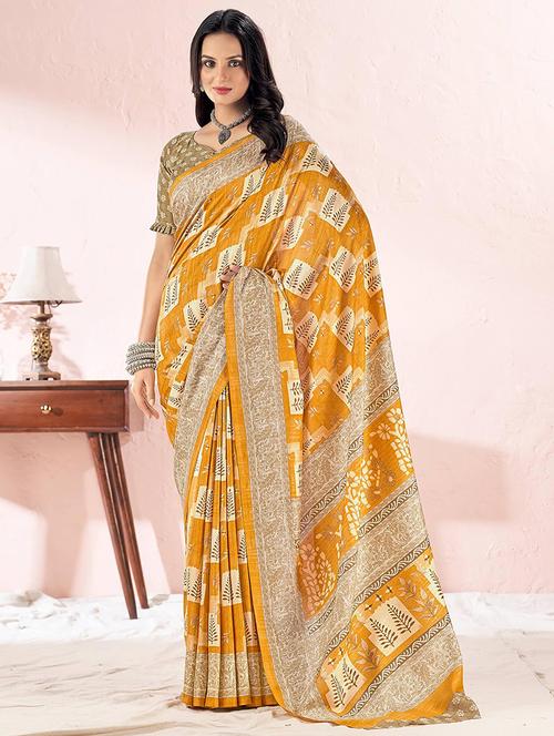 women gold printed saree - 21567592 - Very Small Image - 1