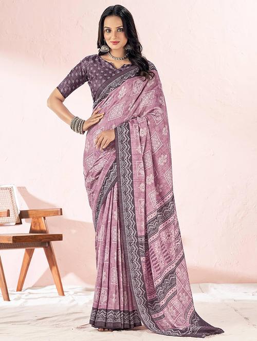 women pink printed saree - 21567597 - Very Small Image - 1