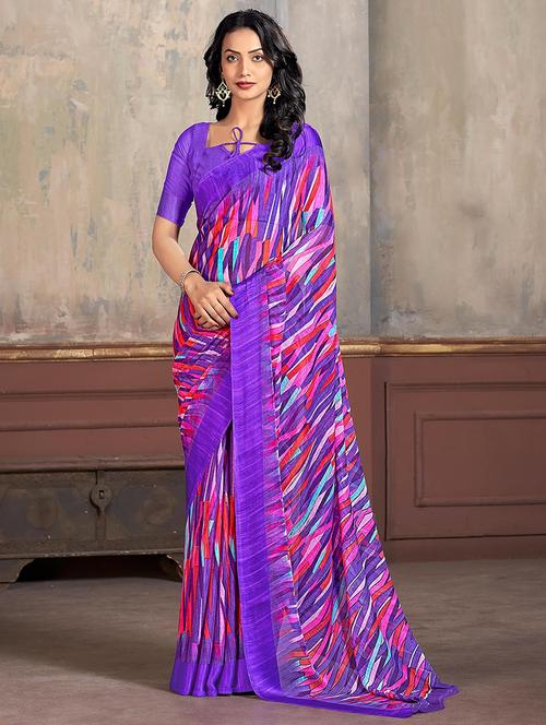 women purple printed saree - 21567620 - Very Small Image - 1