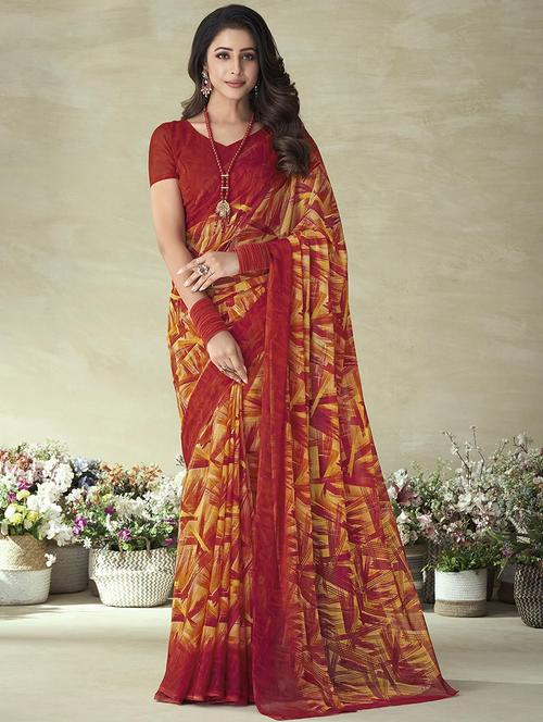 women maroon printed saree  - 21567679 - Very Small Image - 1