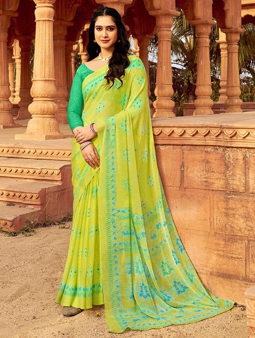 women lime printed saree - 21567705 - Very Small Image - 1