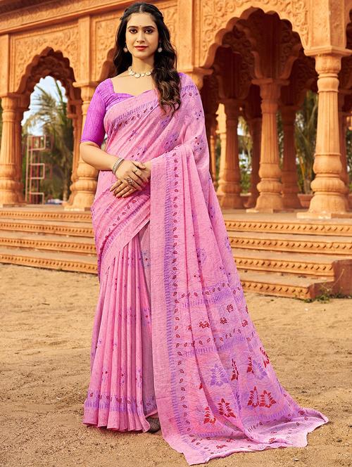 women pink printed saree - 21567706 - Very Small Image - 1