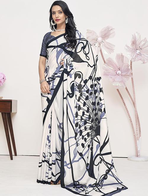 women off-white printed saree  - 21567808 - Very Small Image - 1
