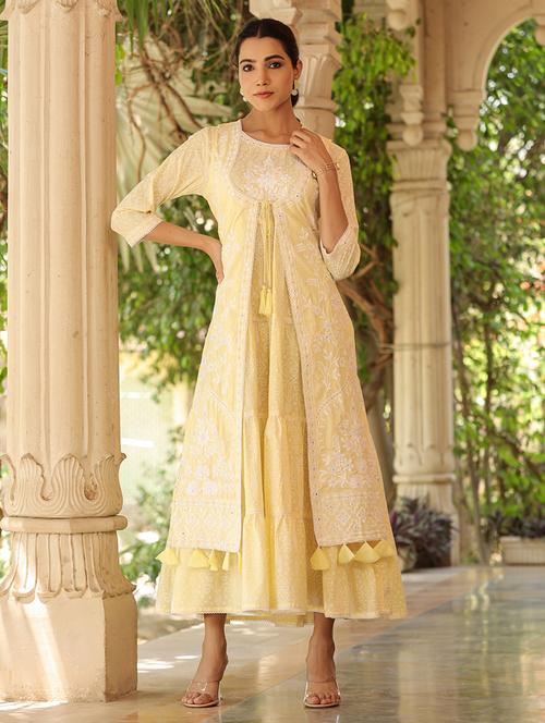 women yellow printed tiered ethnic dress - 21567852 - Very Small Image - 1