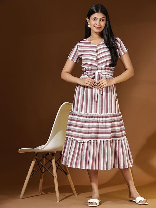 women stripes v neck tiered dress - 21567977 - Very Small Image - 1
