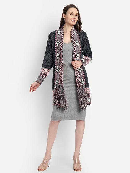 women black self design long sleeve shrug - 21568388 - Very Small Image - 1