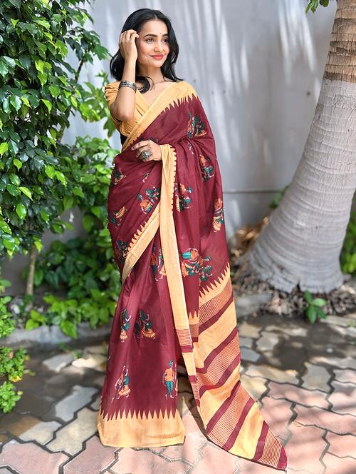 women madhubani printed pure cotton saree with blouse - 21568935 - Very Small Image - 1