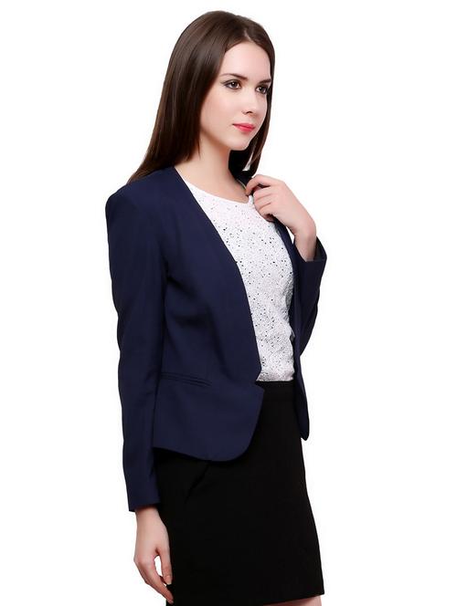 women navy blue solid casual blazer - 21569509 - Very Small Image - 1