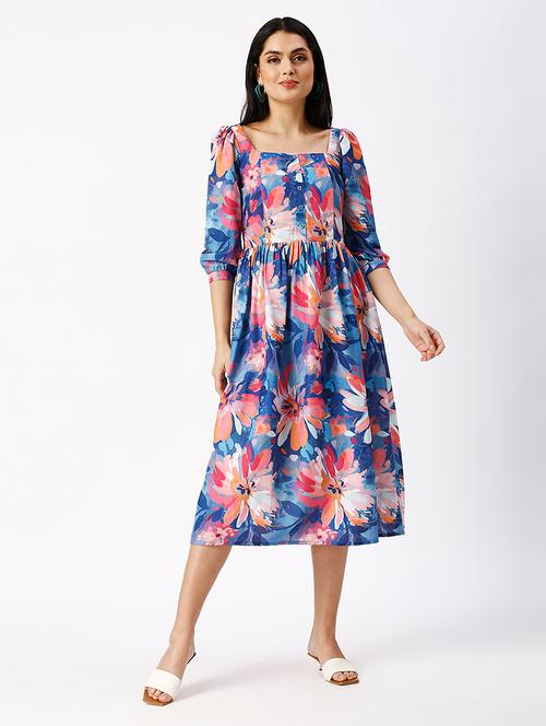 women printed fit & flare puff sleeve dress - 21569562 - Very Small Image - 1