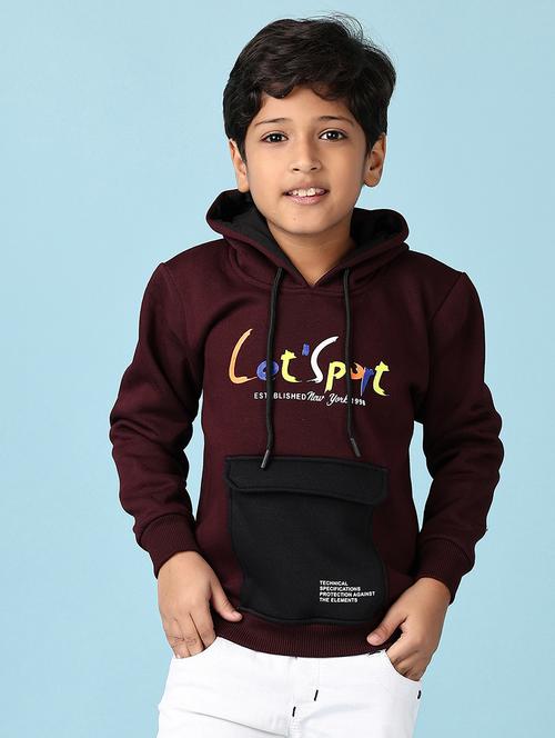 boys maroon chest print long sleeve hooded sweatshirt - 21569632 - Very Small Image - 1
