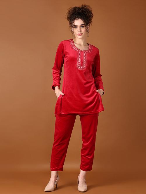 women red embroidered kurta pant set - 21569690 - Very Small Image - 1