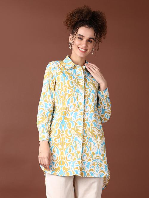 women blue long sleeve high-low kurti - 21569698 - Very Small Image - 1