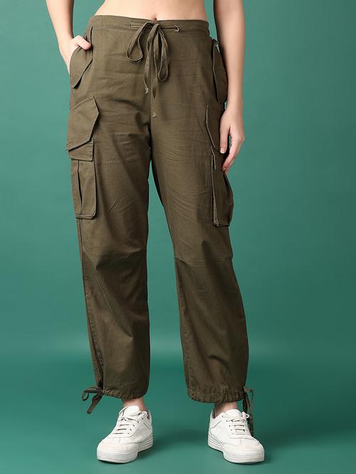 women solid mid rise cargo - 21569743 - Very Small Image - 1
