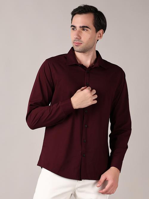 men burgundy solid long sleeve casual shirt - 21569947 - Very Small Image - 1