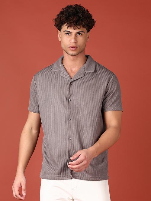 men grey solid cuban collar casual shirt - 21569948 - Very Small Image - 1