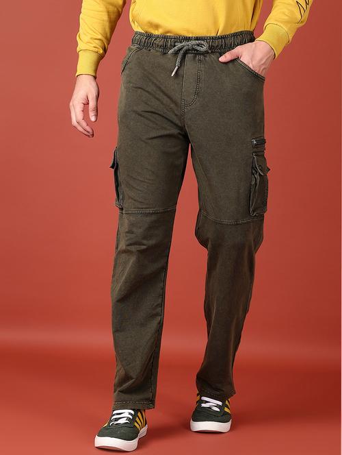 men olive solid cargo - 21570706 - Very Small Image - 1