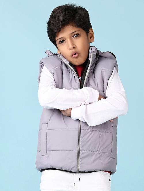 boys solid sleeveless hooded bomber jacket - 21570756 - Very Small Image - 1