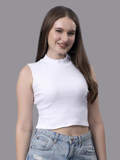 women solid sleeveless crop top - 21571378 - Very Small Image - 1