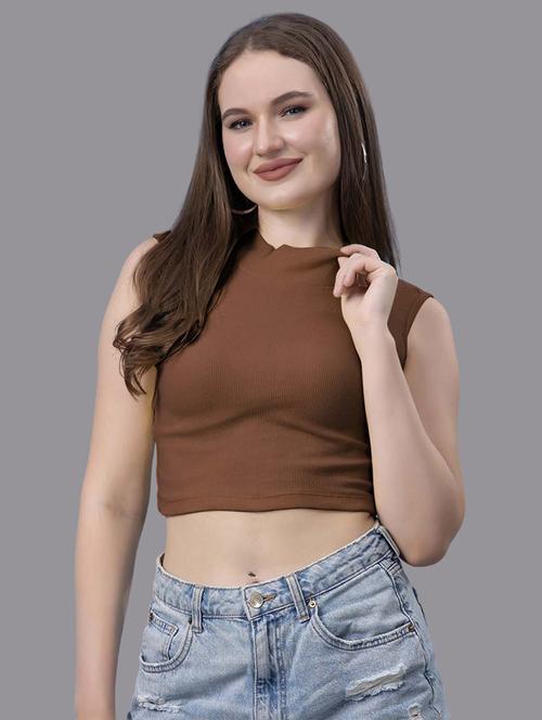 women solid sleeveless crop top - 21571385 - Very Small Image - 1